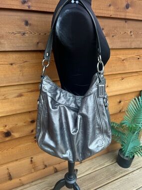 Coach Metallic Silver Zoe Hobo Shoulder Bag
